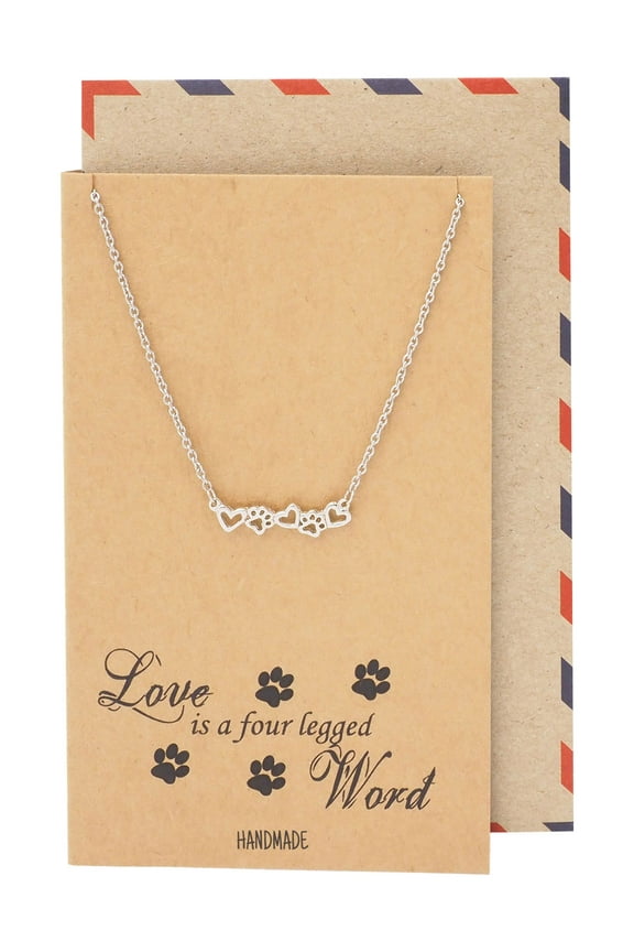 Pet Lover Gifts for Women Paw Print Necklace, Gifts for Her with Greeting Card