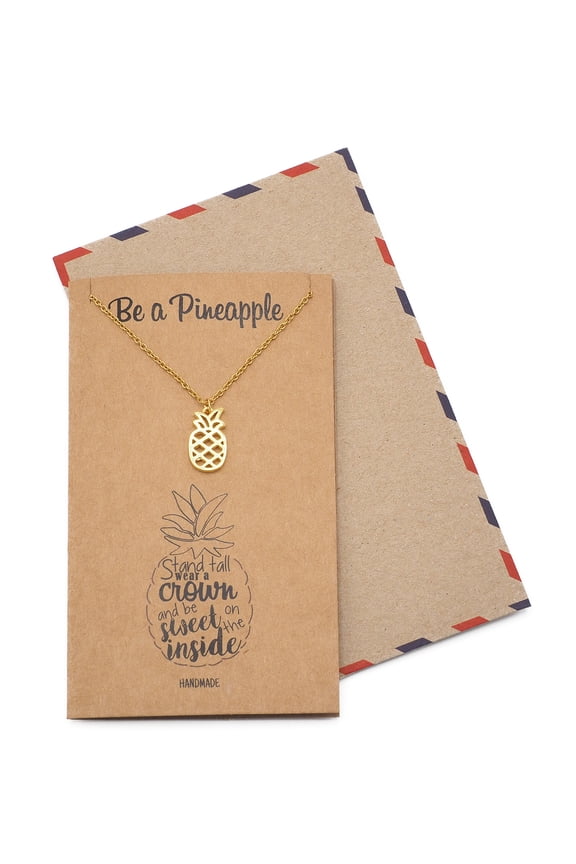 Pineapple Express Charm Necklace for Women, Birthday, Inspirational and Motivational Quote (Gold Tone)