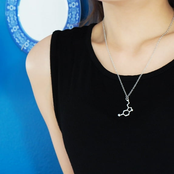 Quan Jewelry Serotonin DNA Necklace for Pursuit of Happiness and Satisfaction, Unique Birthday Gifts for Women, Nerdy Friends, Science Chemical Molecule Jewelry, Silver Tone