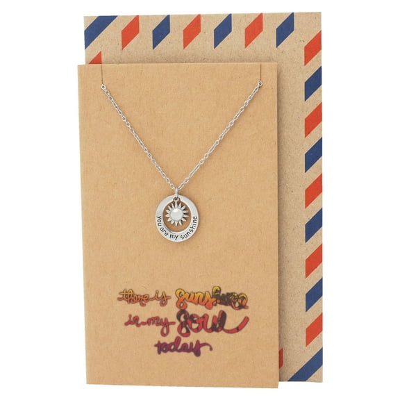 Quan Jewelry Sun Necklace, You Are My Sunshine Engraved Necklace, Gifts for Women, Mom, Sister, Girlfriends,Stainless Steel, Personalized Greeting Card