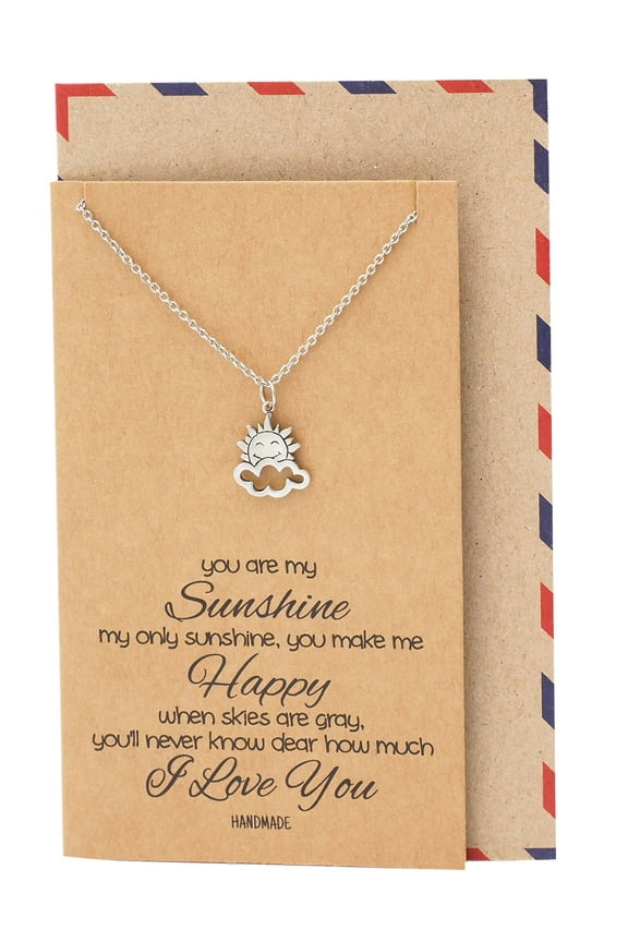 Sun and Cloud Charms Necklace You Are My Sunshine Gifts with Inspirational Greeting Card