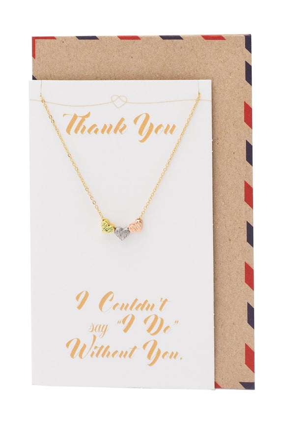 Triple Heart Pendant Necklace for Women, Gift for Bridesmaids, Wedding Jewelry, comes with Inspirational and Thank you Quote