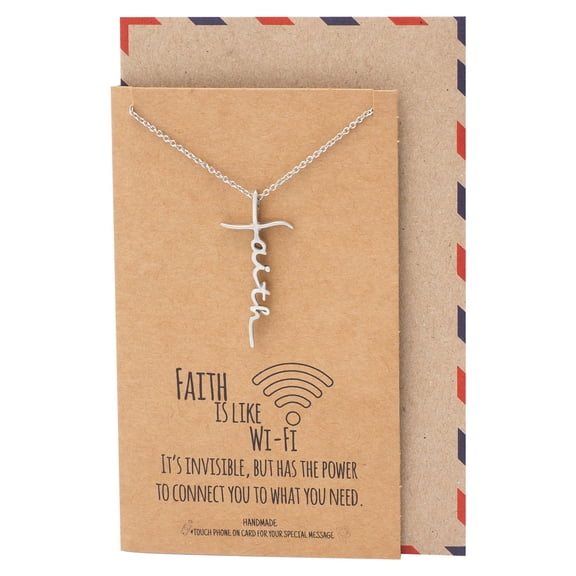 Quan Jewelry WiFi Faith Pendant Necklace, Religious Jewelry (Silver Tone)