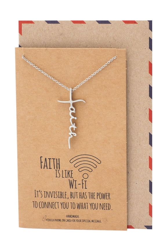 WiFi Faith Pendant Necklace, Religious Jewelry (Silver Tone)