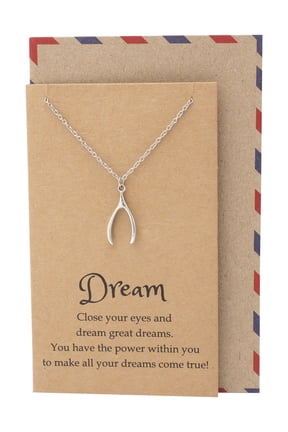 Wishbone Pendant Necklace, Good Luck Charm Necklace with Inspirational Greeting Card 16" - 18"