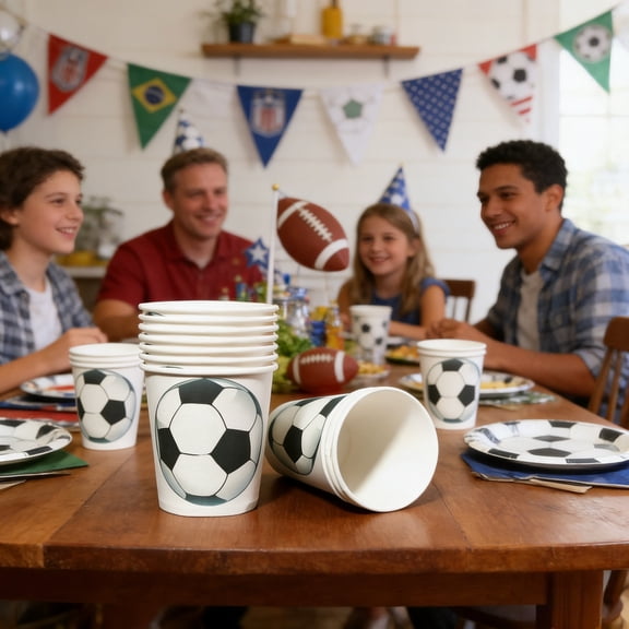 QuanTara 10-Pack Football Themed Paper Cups, 3.5x2.8in Disposable Party Cups for Sports Events, Bulk Beverage Cups for Hot & Cold Drinks, Durable Party Supplies