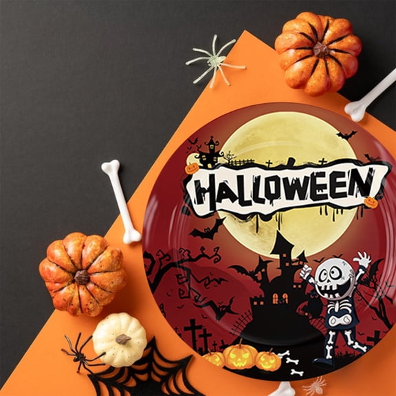 QuanTara 10pcs Halloween Paper Plates – 9" Disposable Dinner Plates with Ghost & Pumpkin, Black Orange Party Tableware for Trick-or-Treat, Kids Birthday & Fall Gatherings