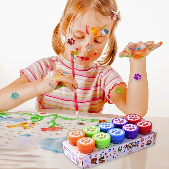 QuanTara 10pcs Paw Print Stampers with Ink  Multicolor Self-Inking Stamps for Parties, Classroom Rewards, Crafts & Holiday Stocking Stuffers