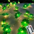 thumbnail image 1 of QuanTara 118" St. Patrick's Day LED String Lights with Four Leaf Clover and Hat Shapes, Green Copper Wire for Indoor Outdoor Holiday Decorations - Battery Operated Irish Festival Lights, 1 of 9