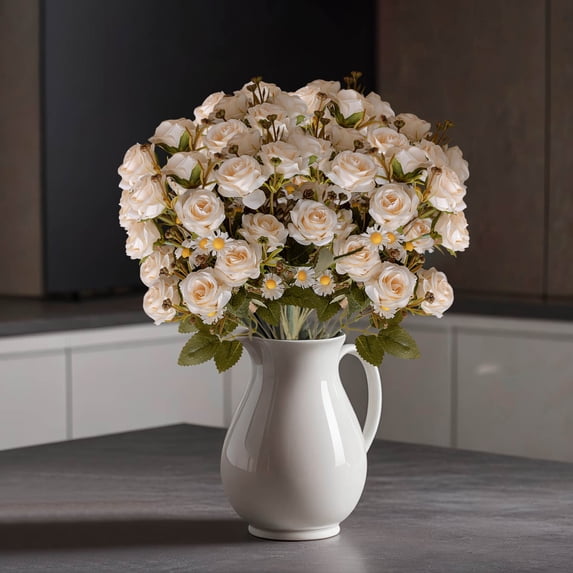 QuanTara 16.5in Extra Large Artificial Flower Bouquet, Real-Like Fake Flowers for Wedding Centerpiece, Big Vase Filler, Home Office Party Decor, No Maintenance Bouquet