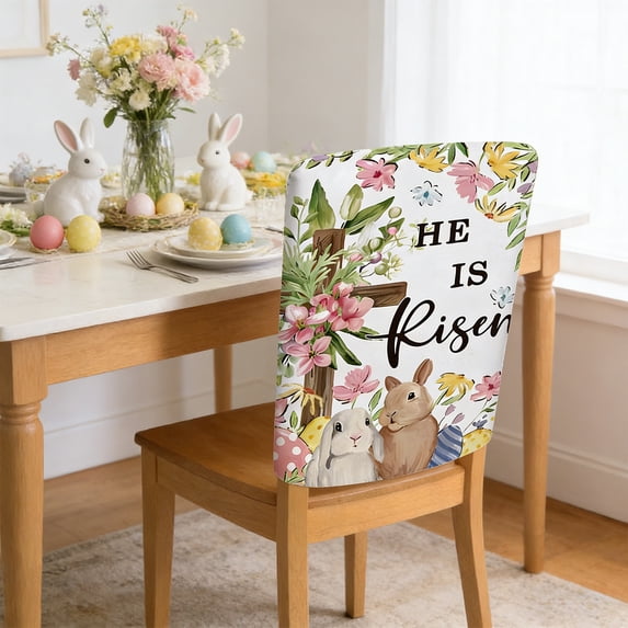 QuanTara 2-Pack Easter Chair Covers 19.69x23.62in - Spring Themed Restaurant Chair Back Covers, Washable Protective Slipcovers for Dining Chairs, Holiday Party & Home Decor Set of 2