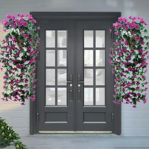 QuanTara 2-Pack Hot Pink Artificial Lily Hanging Basket, Simulation Rattan Wall Flowers for Indoor Outdoor Wedding Decor, 11.81in Silk-Like Fake Flowers for Home & Event