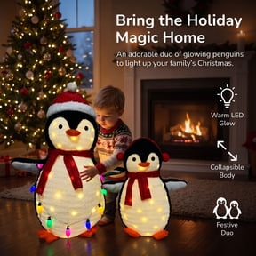 QuanTara 2 Pack Lighted Christmas Penguin Decorations, 35.8" & 24" LED Pre-lit Penguins with Red Scarf, US Plug Outdoor Yard Porch Indoor Holiday Decor