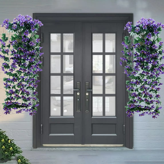 QuanTara 2-Pack Purple Artificial Lily Hanging Basket, Simulation Rattan Wall Flowers for Indoor Outdoor Wedding Decor, 11.81in Silk-Like Fake Flowers for Home & Event