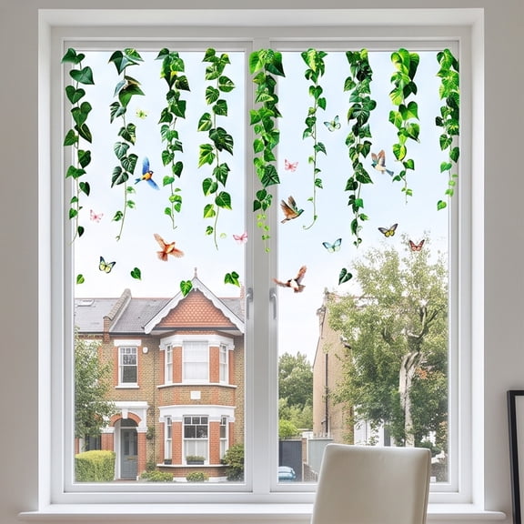QuanTara 23.62" Floral Static Cling Window Film - Non-Adhesive Botanical Glass Sticker, UV Protect Privacy Cover for Lounges, Entryways & Interior Partitions