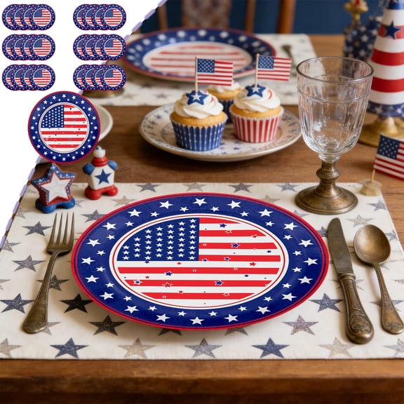 QuanTara 25 Pack American Flag Paper Plates, Patrioticindependence Day Party Supplies, 9in Disposable Plates for 4th of July BBQ Picnic Decorations