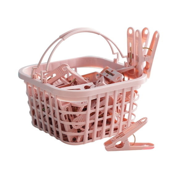 QuanTara 30-Pack Windproof Laundry Clips with Storage Basket, Heavy-Duty Plastic Clothespins for Socks, Underwear & Quilts, Non-Slip Gripper Drying Clamps for Indoor & Outdoor Clothesline