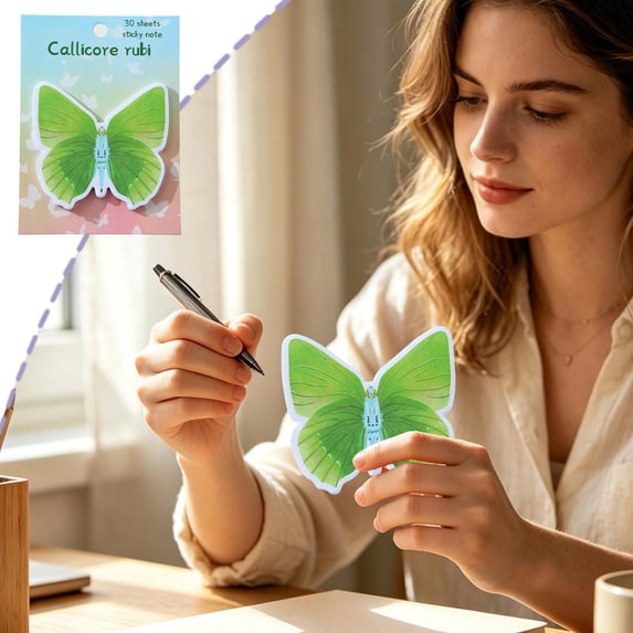 QuanTara 30pcs Butterfly Sticky Notes, Aesthetic Cute Memo Pads, Removable & No Residue, Thick Paper for Journals, Planners, Office & Home Decor