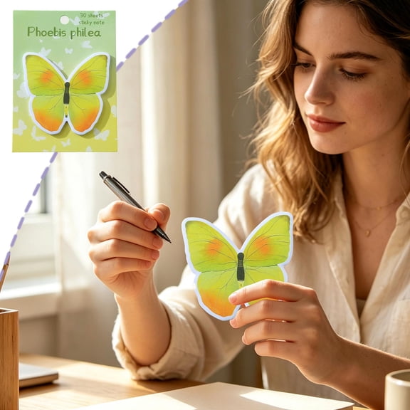 QuanTara 30pcs Butterfly Sticky Notes, Aesthetic Cute Memo Pads, Removable & No Residue, Thick Paper for Journals, Planners, Office & Home Decor