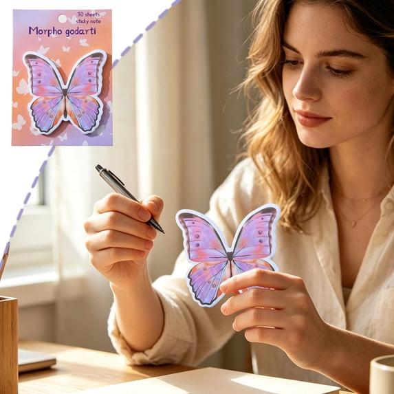 QuanTara 30pcs Butterfly Sticky Notes, Aesthetic Cute Memo Pads, Removable & No Residue, Thick Paper for Journals, Planners, Office & Home Decor