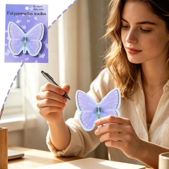 QuanTara 30pcs Butterfly Sticky Notes, Aesthetic Cute Memo Pads, Removable & No Residue, Thick Paper for Journals, Planners, Office & Home Decor