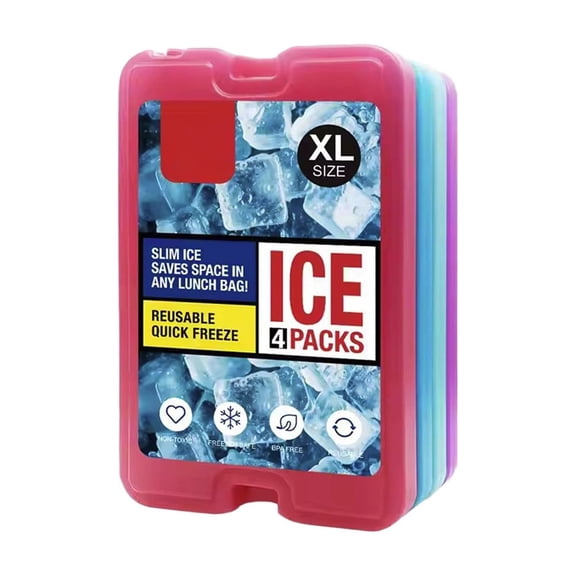 QuanTara 4-Pack Reusable Water Fillable Ice Packs, 7"x4.7" Multicolor Freezer Blocks, Leak-Proof Portable Cooler Ice Sheets for Lunch Bags, Camping, Picnic & Beach Trips
