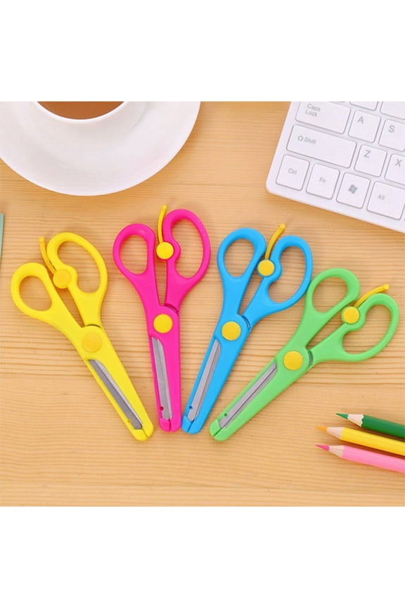 4-Pack Safety Scissors, Spring-Assisted Easy-Use Blunt Tip Scissors, 5.3 Inch Stainless Steel Blades (Green, Blue, Pink, Yellow)