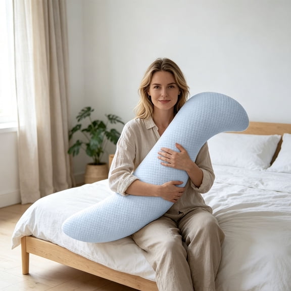 QuanTara 43" Long Pregnancy Pillow, Full Body Maternity Support Cushion, Breathable Cotton Hugging Pillow for Side Sleepers, Back Pain Relief & Lumbar Support with Removable Washable Cover