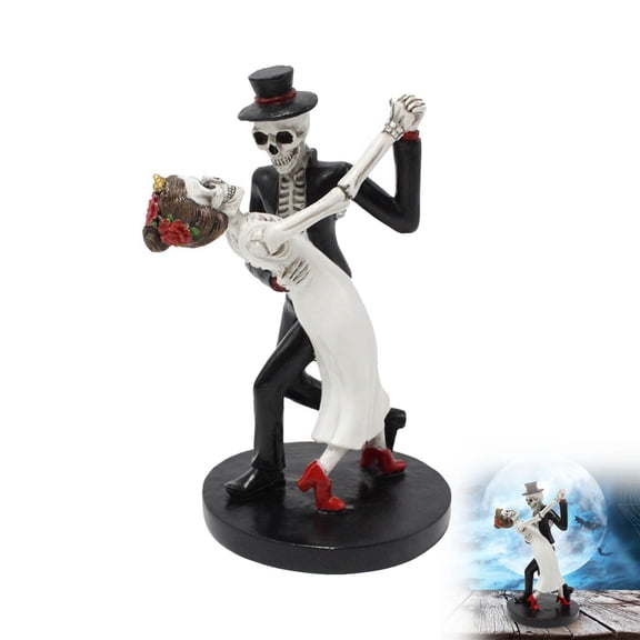 QuanTara 5in Halloween Skeleton Couple – Gothic Resin Figurine Decor