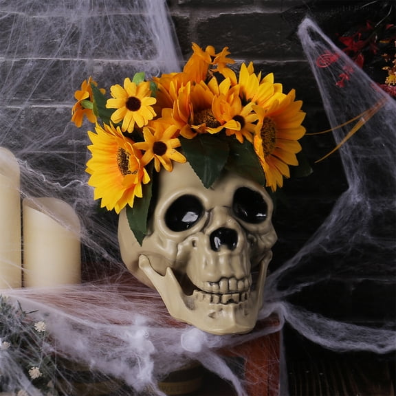 QuanTara 7.9" Skull with Butterflies – Gothic Halloween Decor, White Resin Skeleton Head with Moth Accents, Spooky Centerpiece for Haunted Manor, Goth Wedding & Altar
