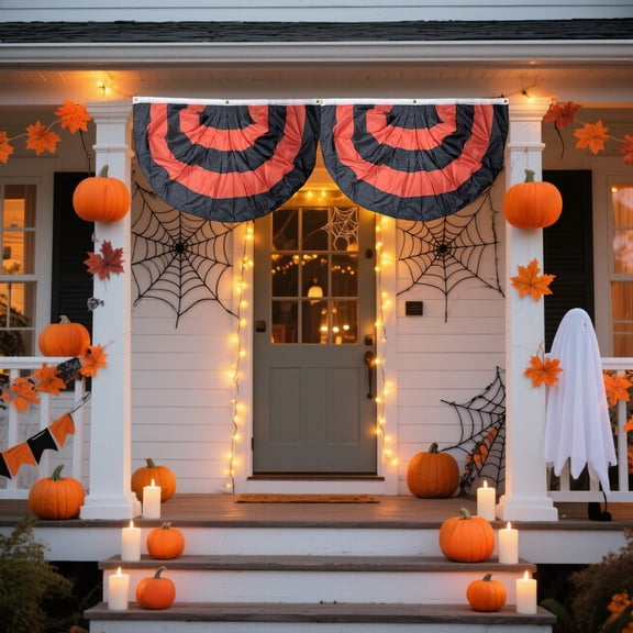 QuanTara 70" Giant Halloween Fan Flag – Scalloped Yard Banner with Grommets, Large Outdoor Fence Hanging for Porch, Garden, Haunted House & Spooky Party Backdrop