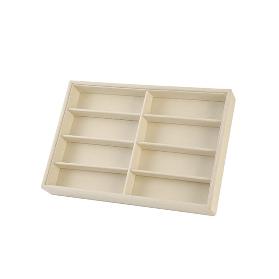 QuanTara 8-Slot Velvet Glasses Organizer Tray, 13.8"x9.4" Sunglass Display Case, Beige Drawer Insert for Eyewear Storage, Wood Frame Eyeglass Holder for Home & Optical Shop