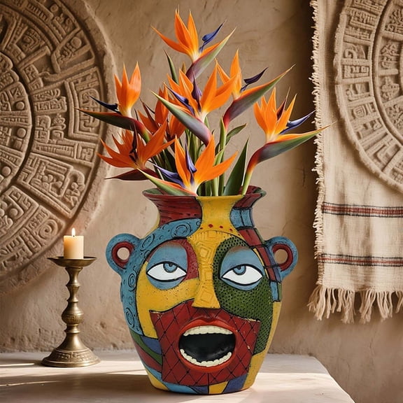 QuanTara Abstract Face Planters Pots, Head with Facial Expression Colorful Flower Pots for Indoor Plants, Home Art Decoration, 6.1x6.2x6.2in, 0.5lb, Multicolor