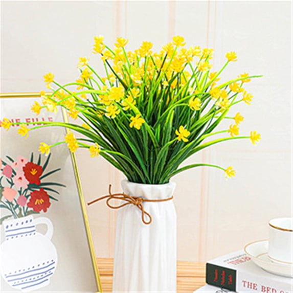 QuanTara Artificial Outdoor Flower Bundles, 12.6in Fake Green Shrubs with 7 Stems, Waterproof ABS Plastic Flowers for Garden, Porch, Patio, Indoor & Outdoor Decor