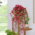 thumbnail image 1 of QuanTara Artificial Violet Hanging Basket, 29.92x9.84in Silk Flower Wall Decor, Rattan Ceiling Planter with Faux Flowers, Low Maintenance Home Decor, Set of 2, 1 of 5