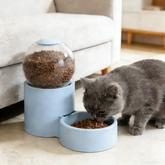 QuanTara Automatic Pet Feeder with Timer, 9.06x8.27x4.72in Smart Dry Food Dispenser for Cats and Dogs, Sealed Storage Container & Programmable Meal Bowls, Blue