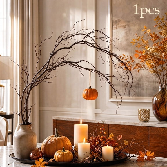 QuanTara Bendable Faux Twig Branch, Coffee Brown Bare Branch Silhouette, Plastic, 27.56" 7.87" 0.39", Fall Vase and Table Centerpiece Styling, 1 Piece