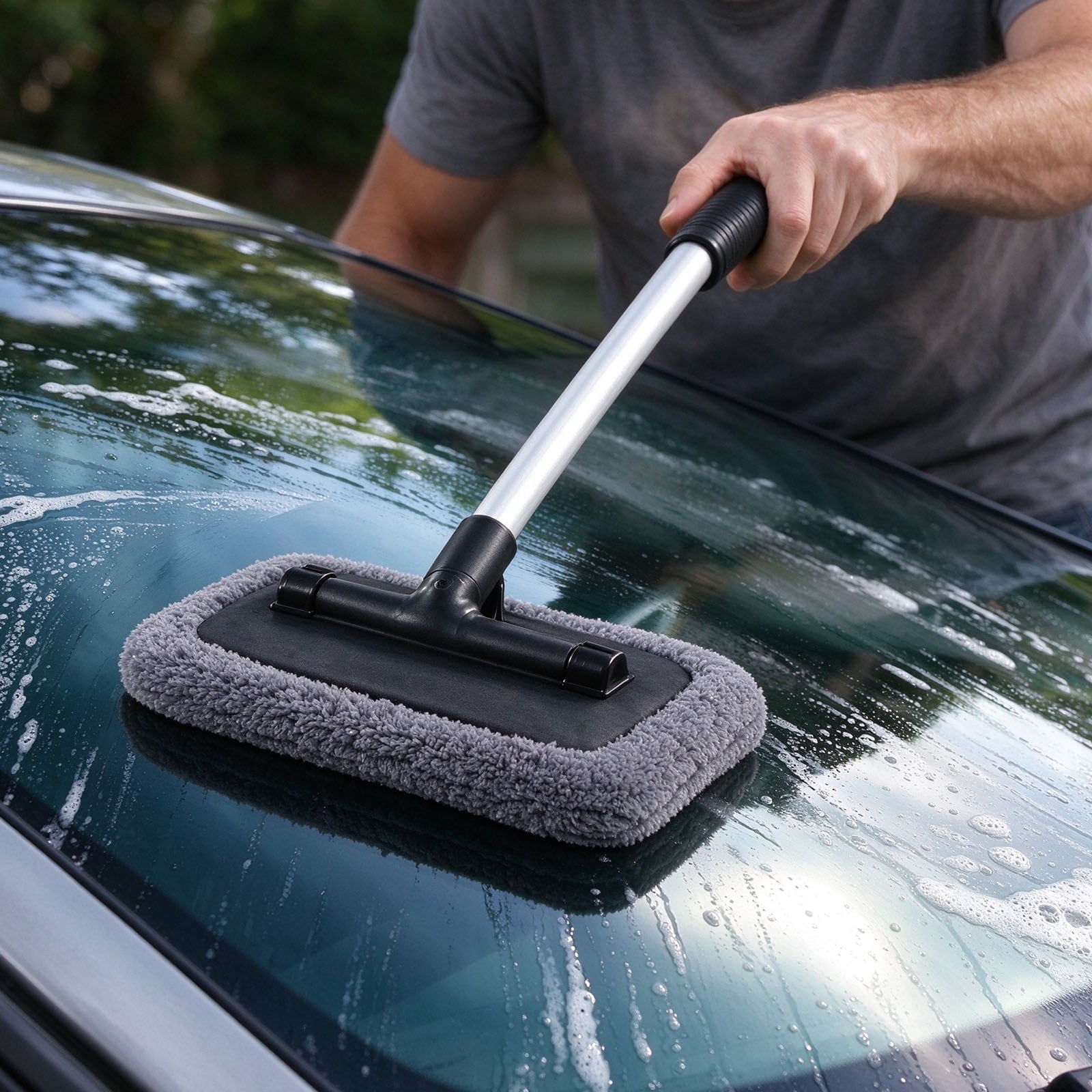 QuanTara Car Windshield Cleaning Wand, Gray Extendable Handle with 2 ...