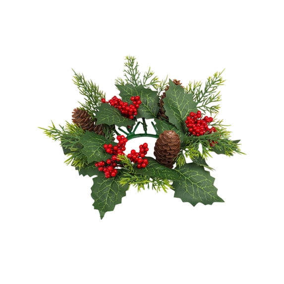 QuanTara Christmas Candle Ring with Golden Berries & Pinecones, 11" Holiday Centerpiece Wreath, Artificial Greenery Candle Holder for Tabletop, Mantel, Farmhouse Christmas Decor & Winter Wedding