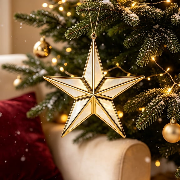 QuanTara Christmas Star Ornaments, 8 Pointed & 5 Pointed Star Hanging Decorations, Gold Silver Red Plastic for Christmas Tree Garland, Glitter Solid Hollow Styles, 1 Pack