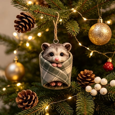 QuanTara Christmas Tree Hanging Ornament, Small Acrylic Pendant Wrapped in Checkered Plaid Blanket, Cozy Festive Decoration for Home, 1 Pack, 3.15 x 1.89 x 0.79ines