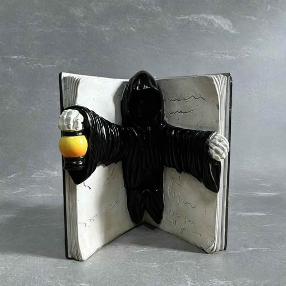 QuanTara Creepy Grimoire Ghost Book Statue, Gothic Horror Resin Decor, Haunted Spell Book with Emerging Spirit, Halloween Tabletop Prop for Bookshelf, Mantel, Halloween Party & Dark Academia Decor