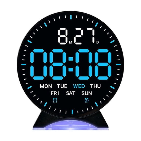 QuanTara Digital Alarm Clock with Date and Temperature Display, 4.8" LED Bedside Clock with Adjustable Brightness, Dual Power Outlet/Battery Operated for Bedroom, Office, Living Room