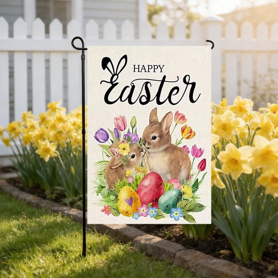 QuanTara Double-Sided Easter Garden Flag, 11.8"x17.7" Outdoor Spring Yard & Patio Decoration, Burlap Linen Banner for Easter Basket Fillers, Home Party Decor