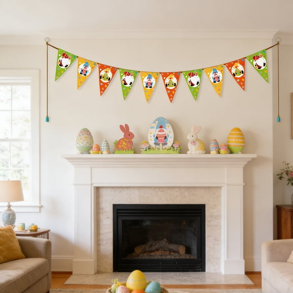 QuanTara Easter Bunny Egg Triangular Flag Banner, 7.08x5.11in Multicolor Paper Party Decorations with Bunnies & Carrots, Spring Holiday Garland for Party Backdrop, Classroom, Home Wall Decor