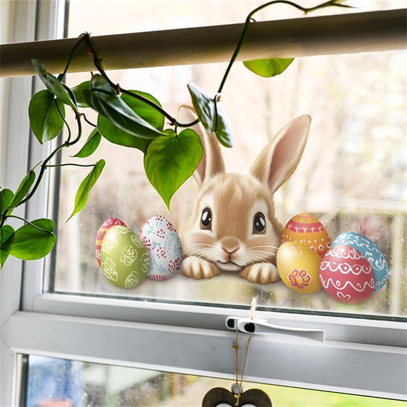 QuanTara Easter Bunny Static Cling Window Sticker, Double-Sided Electrostatic Decoration for Glass Doors & Windows, Removable Easter Window Decal