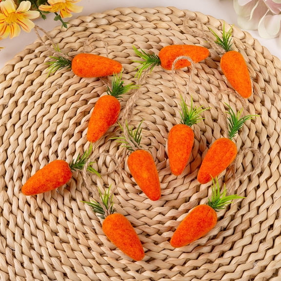 QuanTara Easter Carrot Decorations, Set of 10 Hanging Rope Foam Carrots for Easter Party Decor, Spring Home Decorations, Holiday Table Centerpiece forindoor Outdoor
