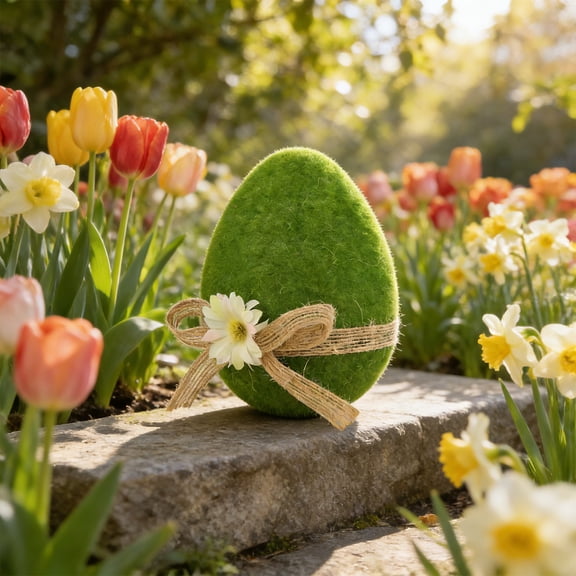 QuanTara Easter Flocked Eggs, Green Velvet Foam Decorations for Home, Shop Window, Party, Spring Holiday Decor