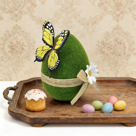 QuanTara Easter Flocked Eggs, Green Velvet Foam Decorations for Home, Shop Window, Party, Spring Holiday Decor