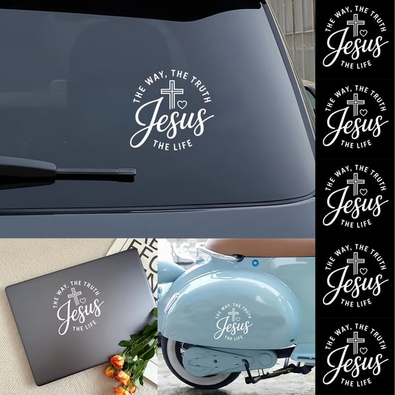 QuanTara Easter Religious Vinyl Decal Stickers 5 Pack, 5x5in Weatherproof PVC Lettering for Car Window, Laptop, Motorcycle, Bible Verse Easter Decor, Spiritual Gift, Easy Apply Removable